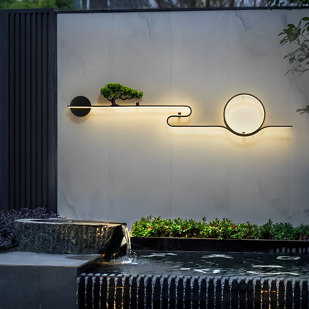 Moon Tree Scenery Waterproof LED Black Retro Outdoor Wall Lights