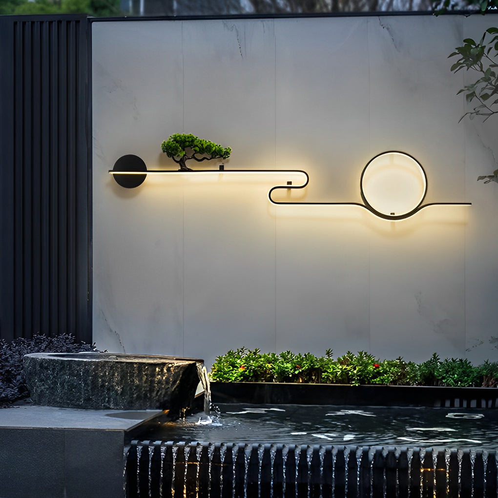 Moon Tree Scenery Waterproof LED Black Retro Outdoor Wall Lights