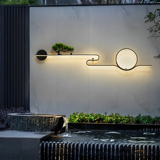 Moon Tree Scenery Waterproof LED Black Retro Outdoor Wall Lights