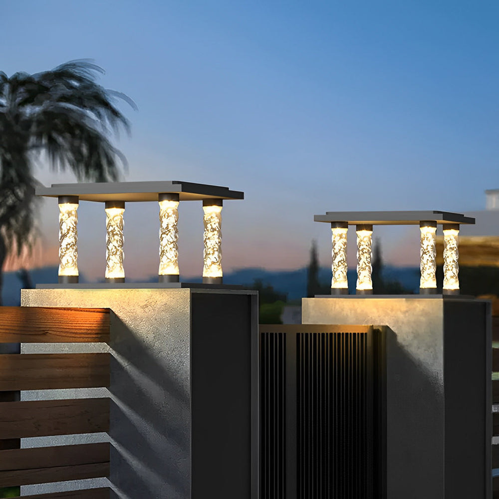 Bubbles Lamppost Square LED Waterproof Solar Post Cap Light