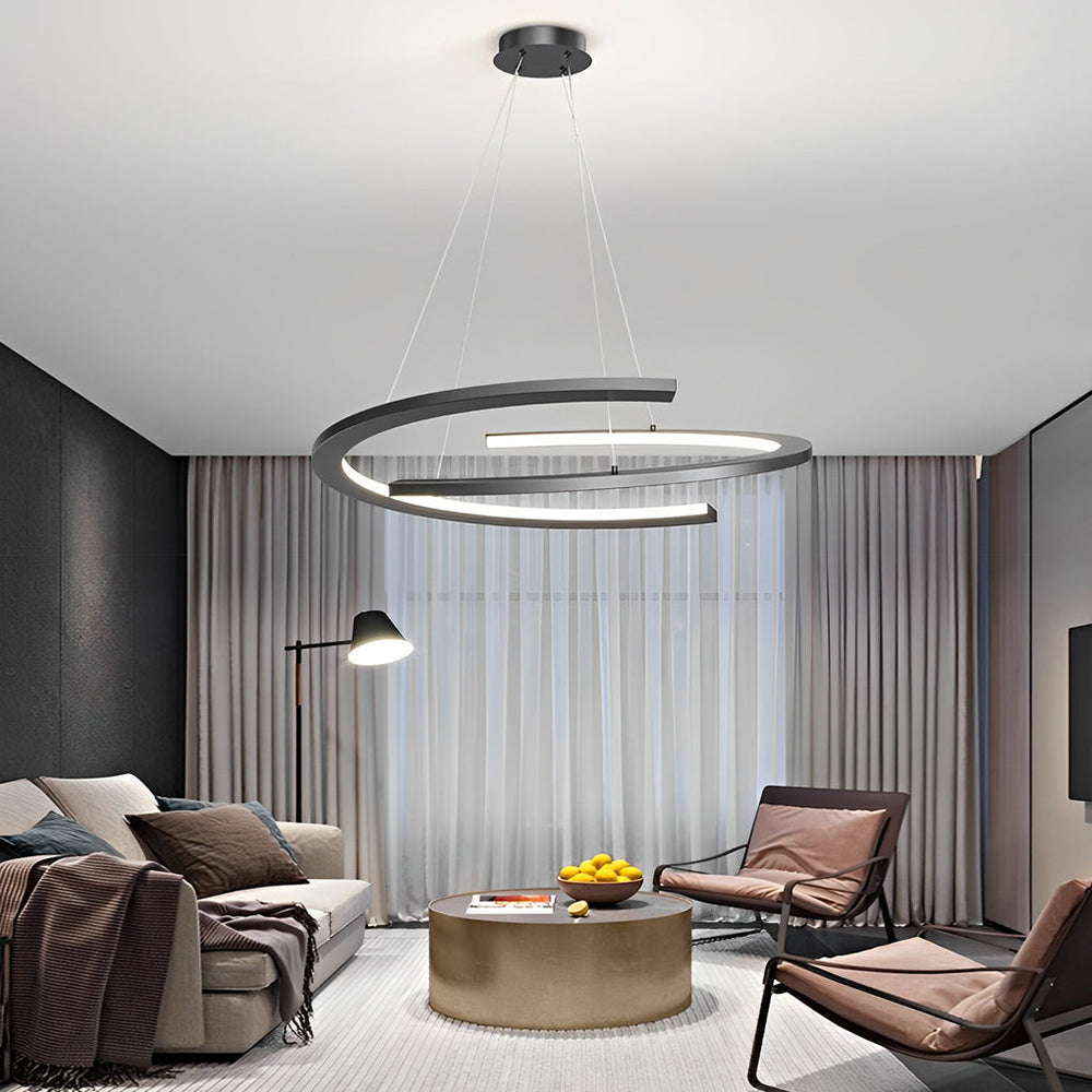 2 Semi-Circular Creative LED Three-Step Dimming Black Modern Chandelier