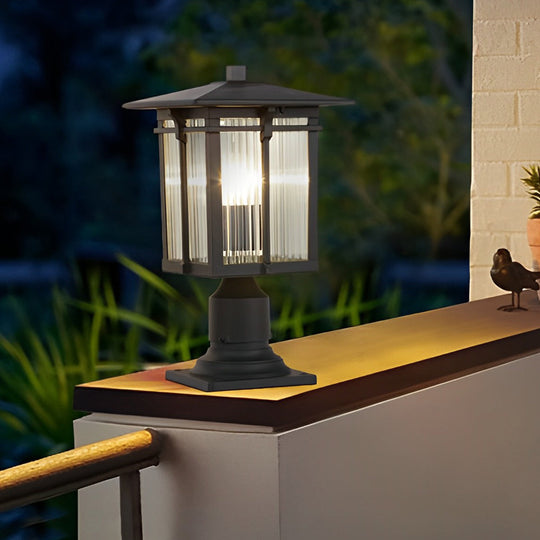 Striped Glass Shade LED Waterproof Outdoor Post Light