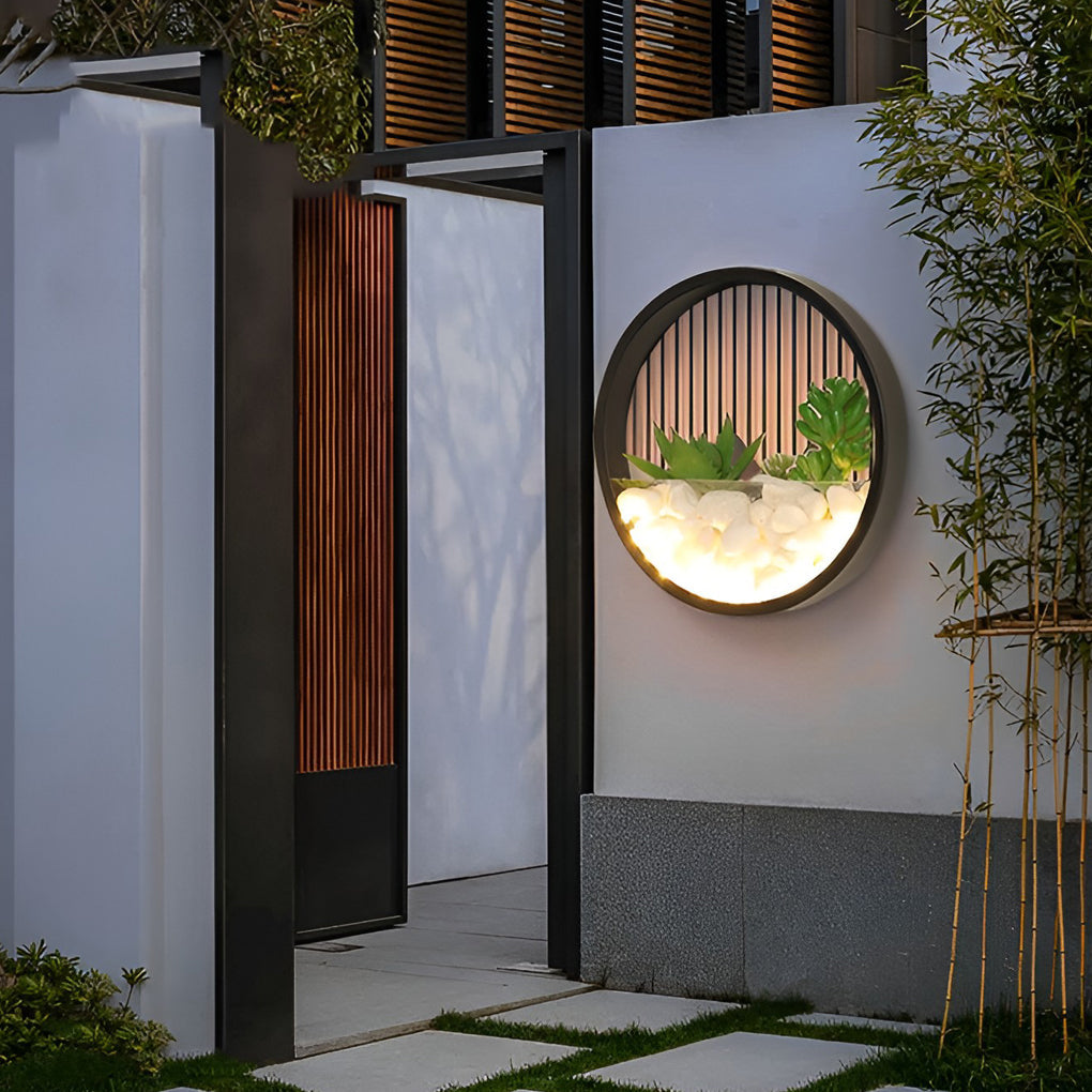 Round Small Artificial Plants Stones 18W LED Modern Outdoor Wall Light