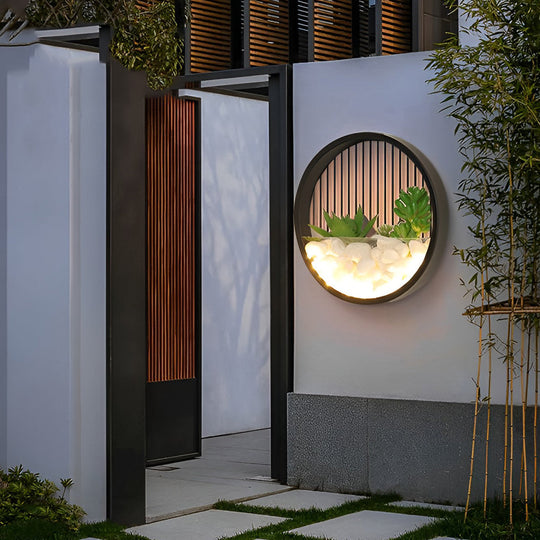 Round Small Artificial Plants Stones 18W LED Modern Outdoor Wall Light