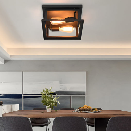 Square Iron Retro Industrial Ceiling Light Flush Mount Lighting