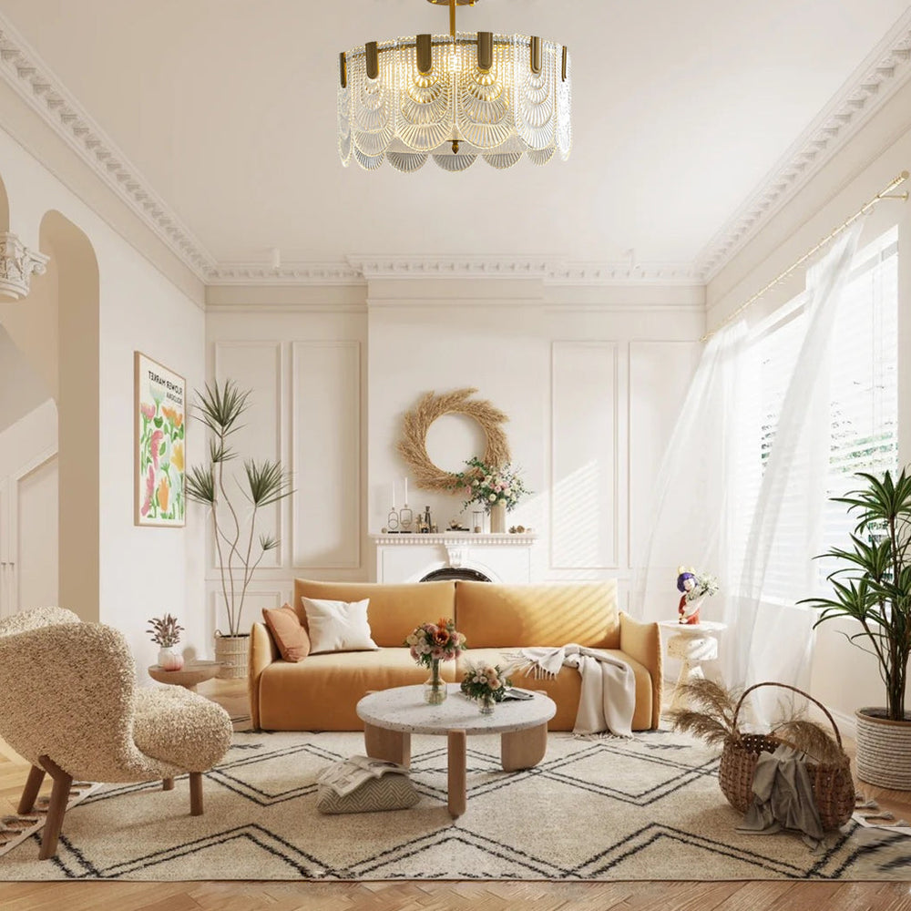 Round French Court Style Glass Three Step Dimming Modern Chandelier