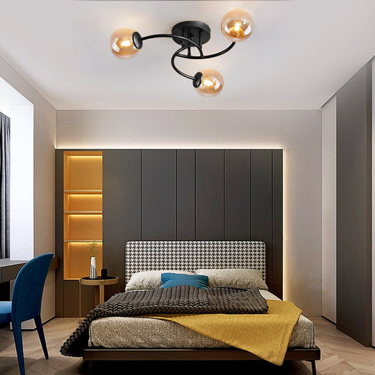 5-Light Glass Globe Swirled Metal LED Modern Flush Mount Ceiling Light