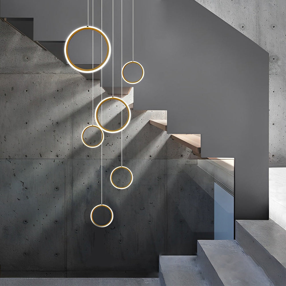Round 6/8-Ring LED Long Staircase Chandelier – Simple Modern Design