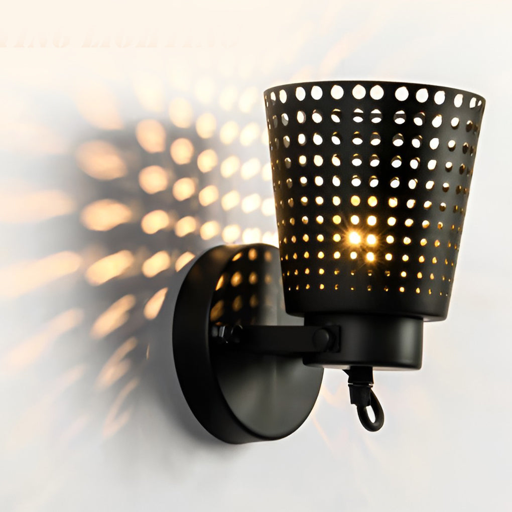 Retro Iron Hollow Adjustable Black Industrial Style Plug-in Wall Sconce
