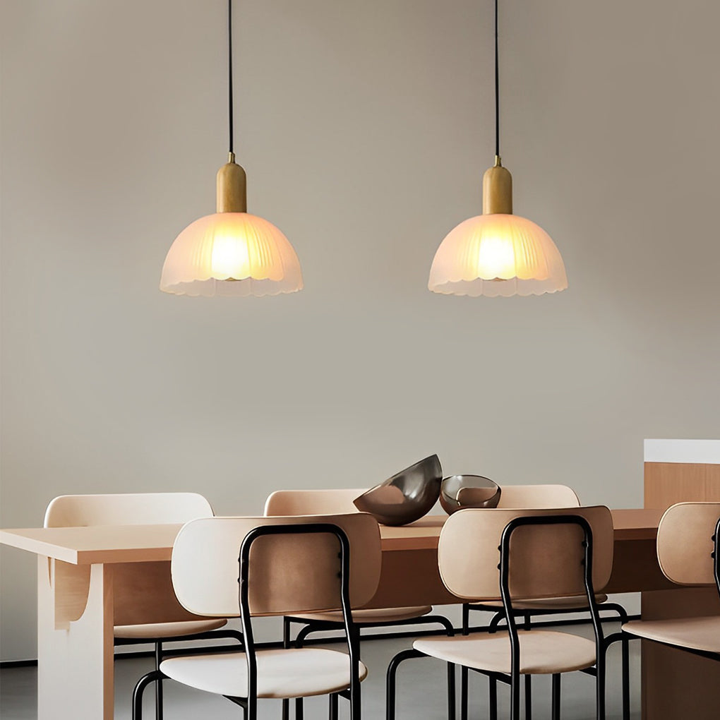 Glass Flower Wood Creative Ins LED Nordic Pendant Lights Hanging Lamp