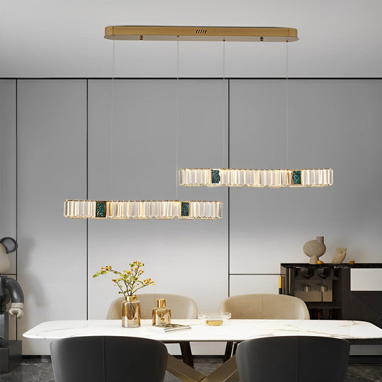 2 Strips Three Step Dimming LED Modern Crystal Dining Room Chandelier
