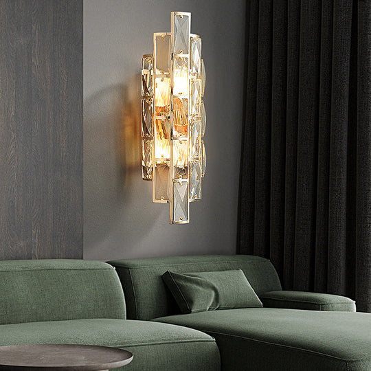 Round Rectangular Crystal Three Step Dimming Modern Wall Lamp
