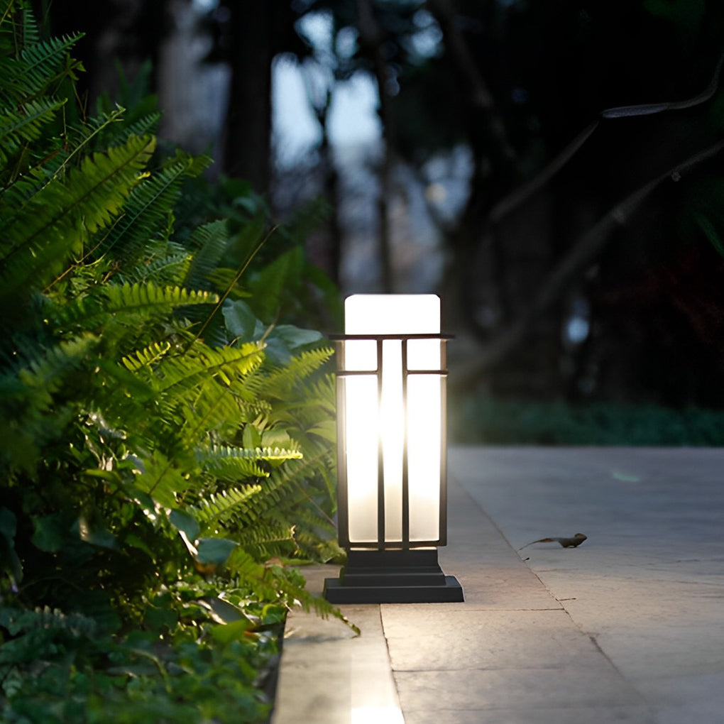 Black Retro Aluminum Outdoor Path Lights with Frosted Glass