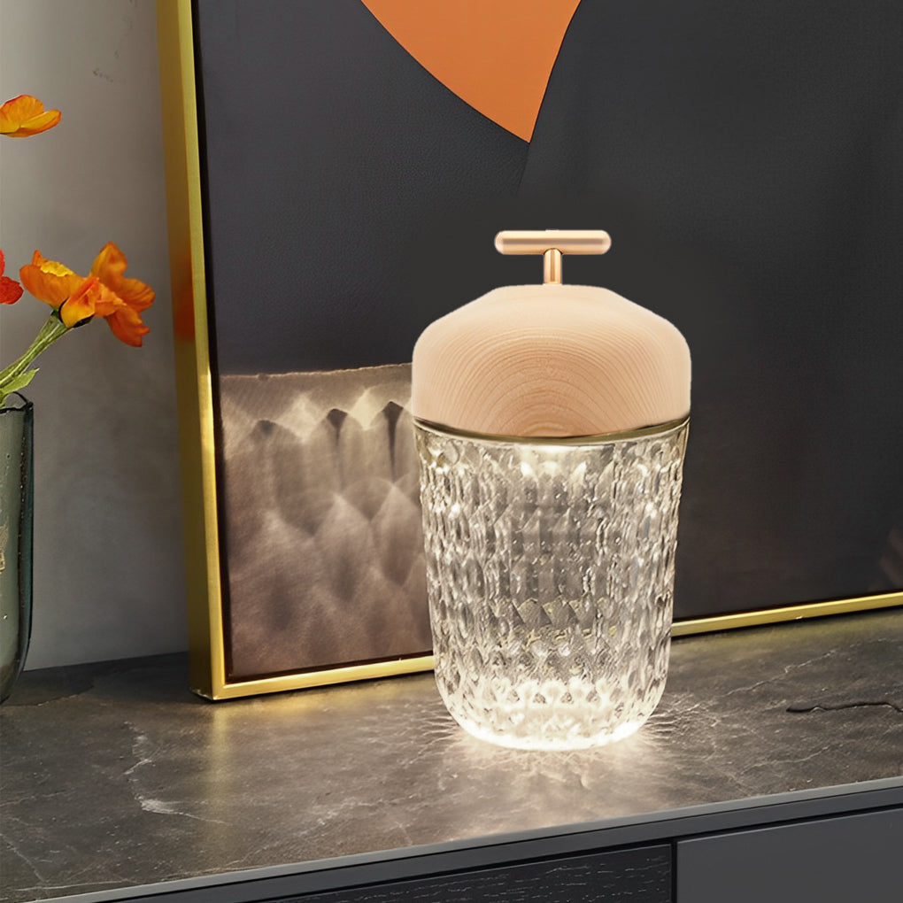 Cup-Shape Crystal Glass Table Lamp with Ambient LED Lighting