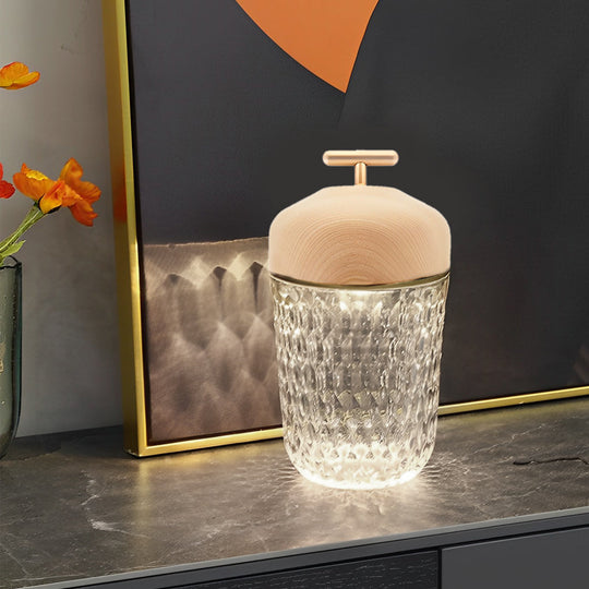 Cup-Shape Crystal Glass Table Lamp with Ambient LED Lighting