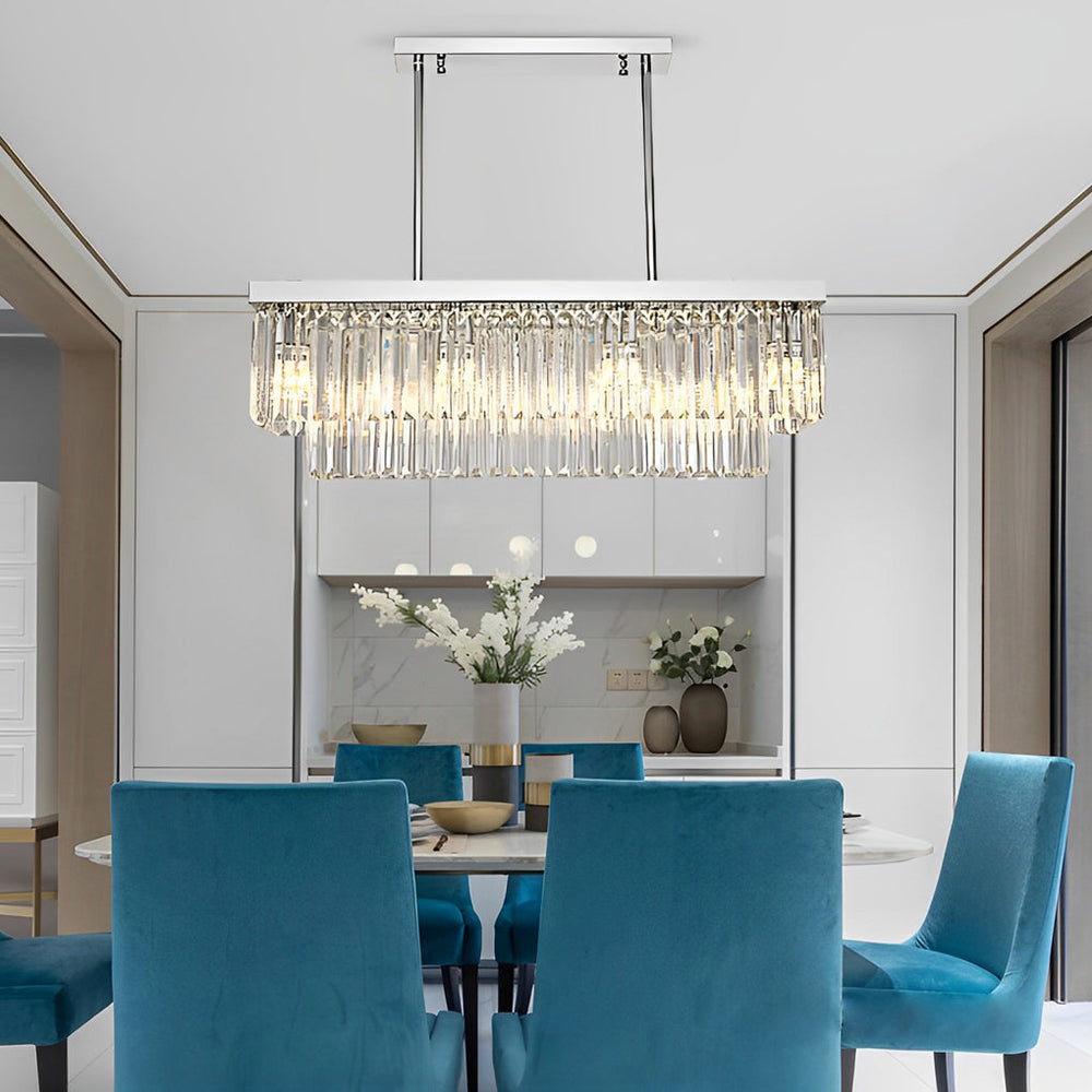 Rectangular Metal Crystal 3-Step Dimming Nordic Dining Room Chandelier