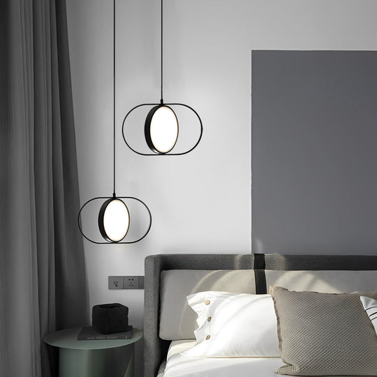 Adjustable Round Three-Step Dimming Black Modern LED Pendant Lights