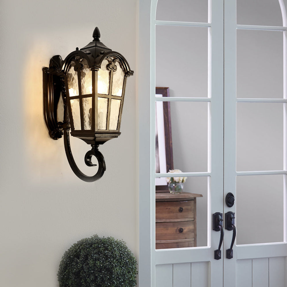 Waterproof Vintage Lantern Shaped Black Retro Outdoor Plug-In Wall Lamp