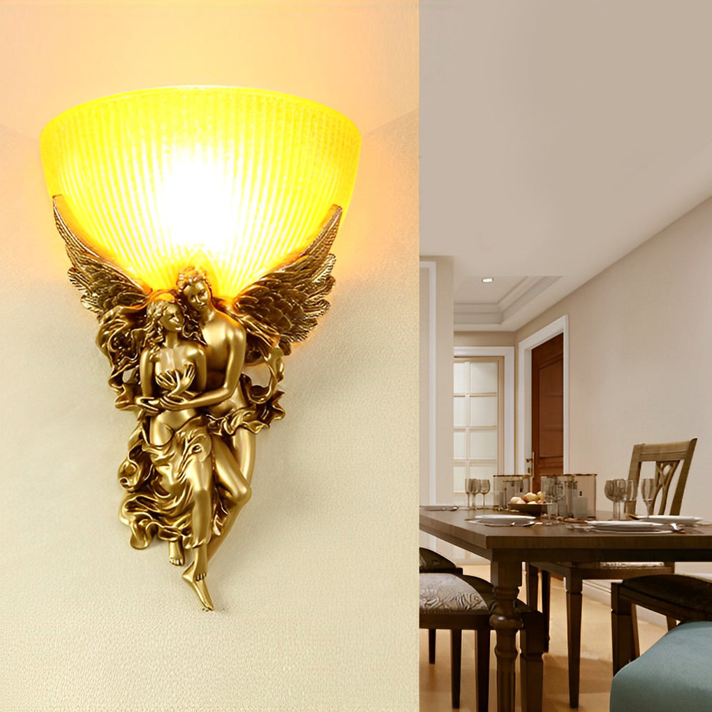 Retro Resin 3D Shy Angel European-Style Wall Lamp