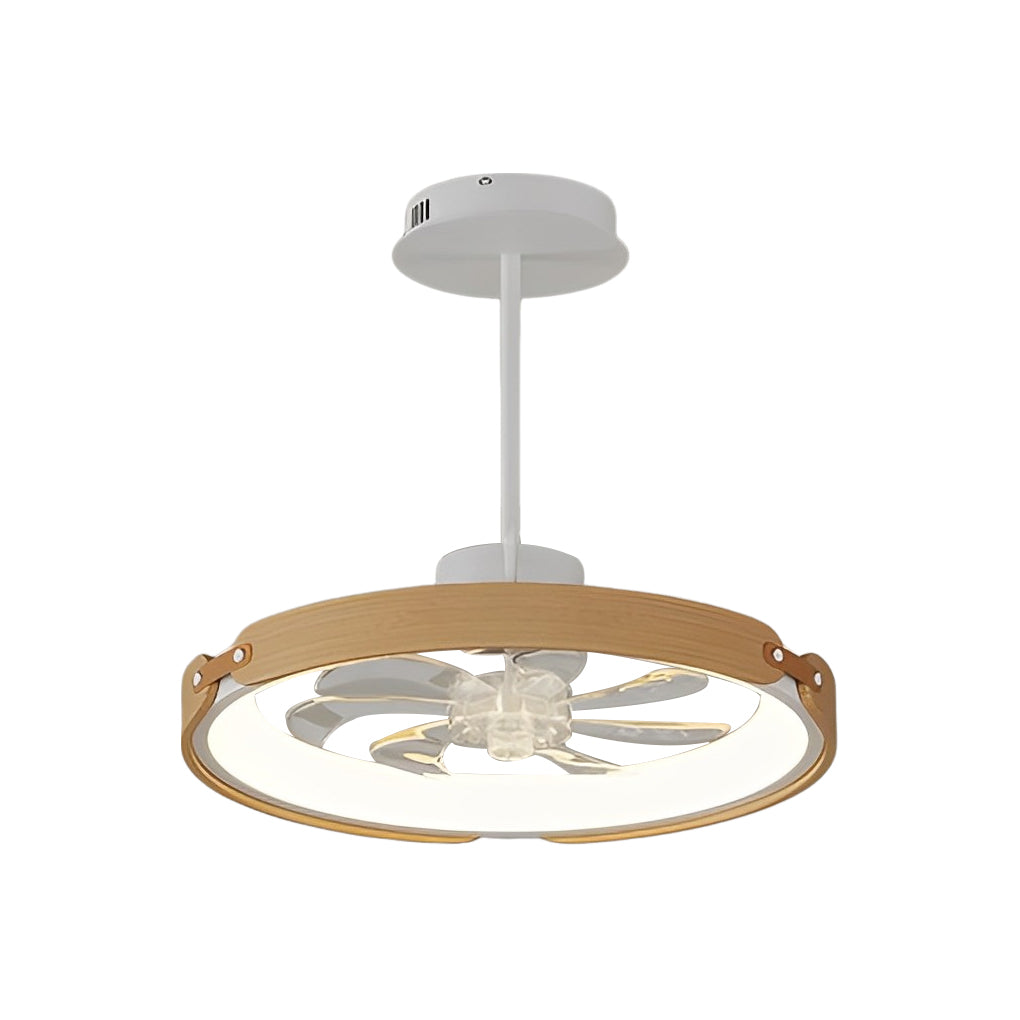 Round Wood LED 3-Step Dimming Bladeless Ceiling Fan with App Control