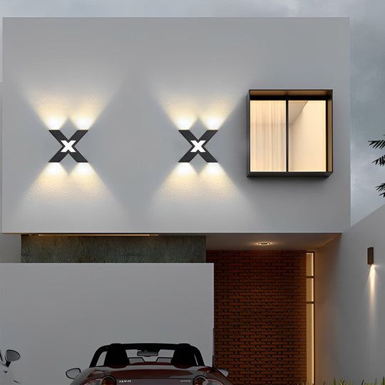 X-Shaped Black Modern LED Outdoor Wall Lamp