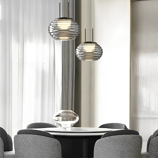 Creative Glass Ball LED Smoke Gray Nordic Pendant Light Island Lighting