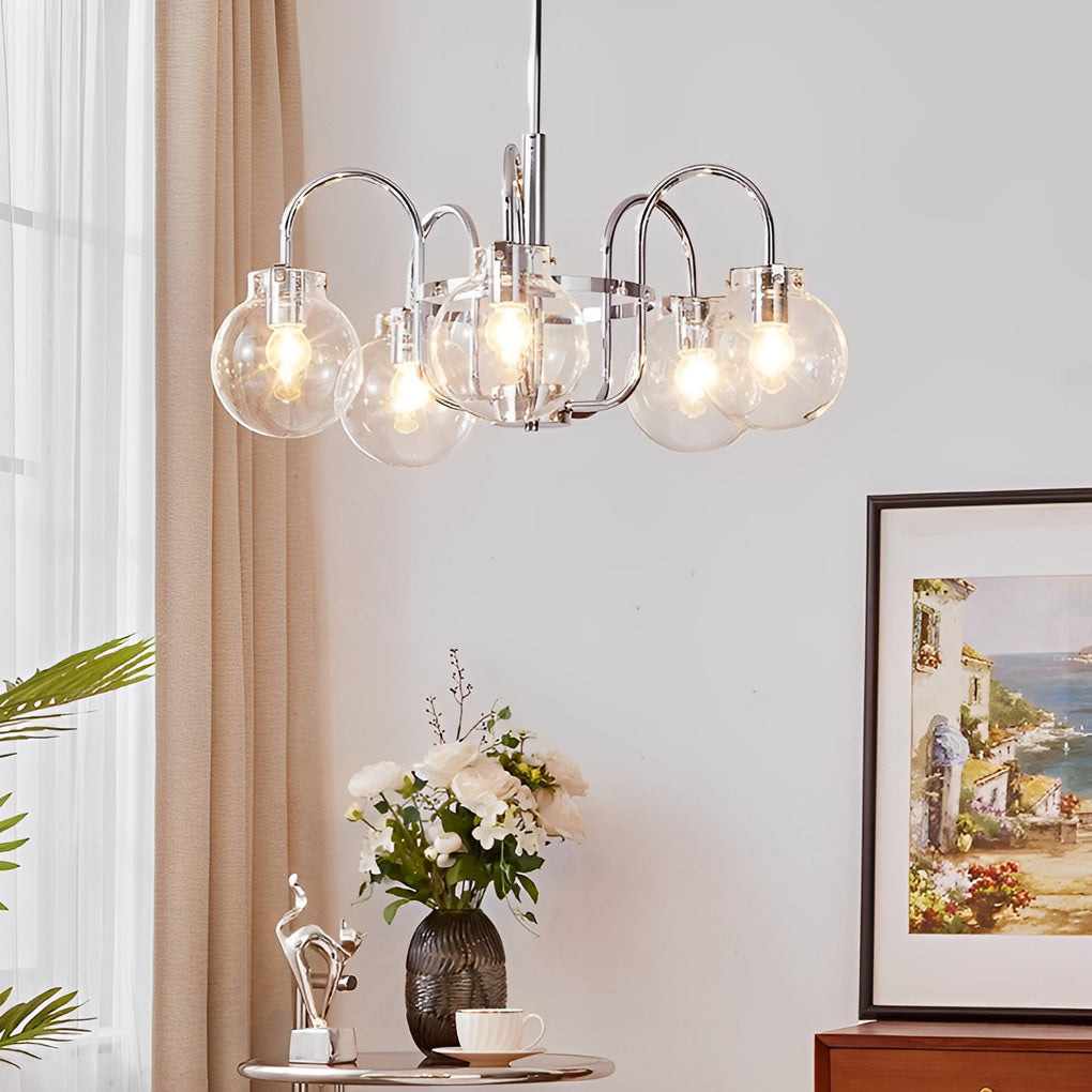 4 or 5 Lights Glass Ball Curved Iron Arm Nordic Chandelier