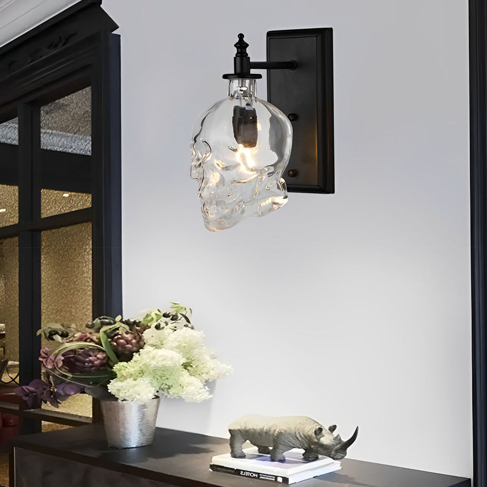 Retro Glass Skull Head LED Decorative Wall Lamp