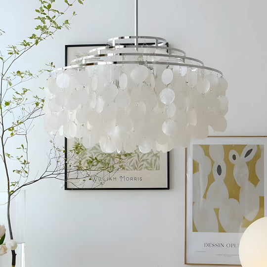 Seashell Discs 4-Tier LED Chandelier – Adjustable 39.4" Chain