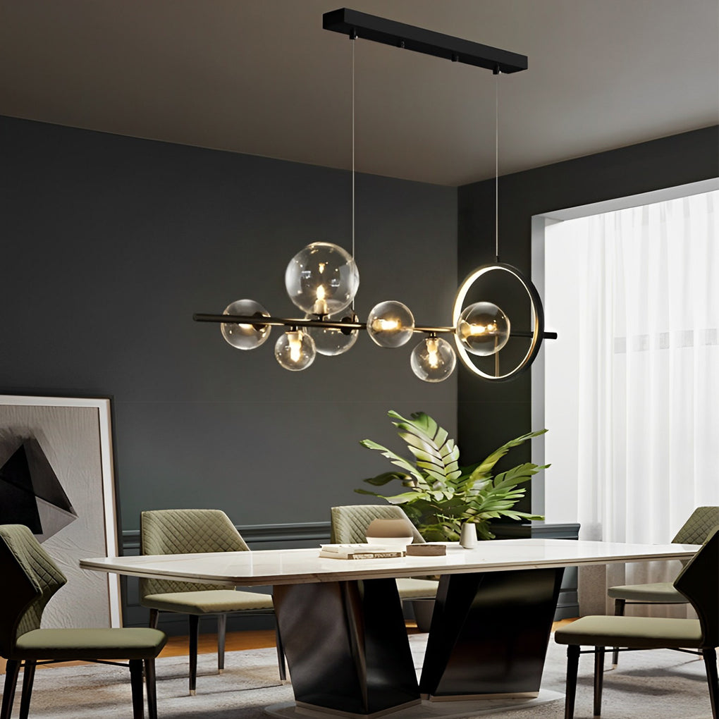 Circular Glass Bubbles LED Black Nordic Chandelier