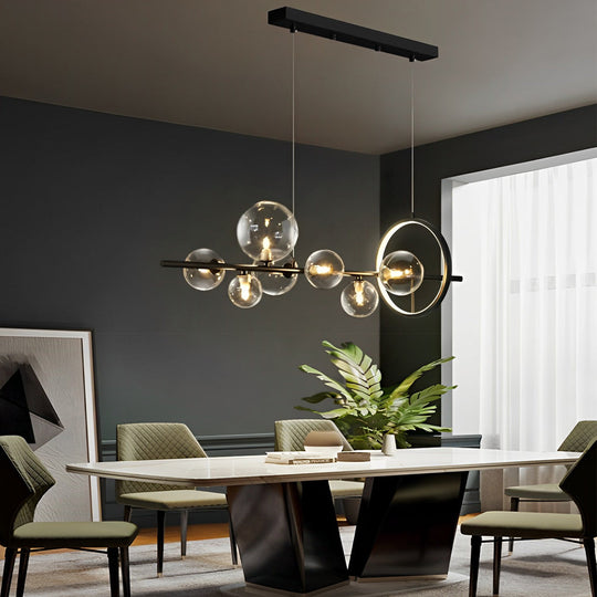 Circular Glass Bubbles LED Black Nordic Chandelier
