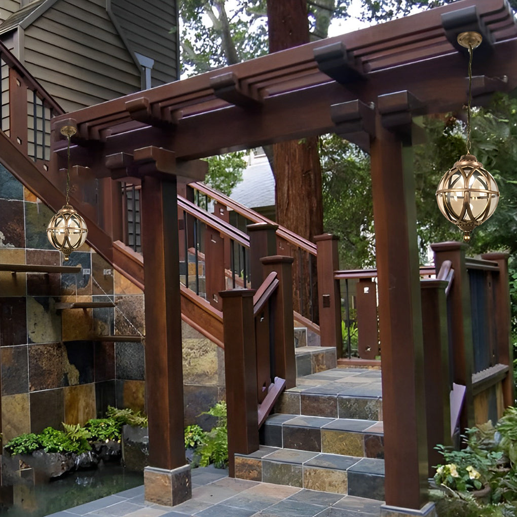 European Retro Pendant Aluminum Glass Outdoor Ceiling Light