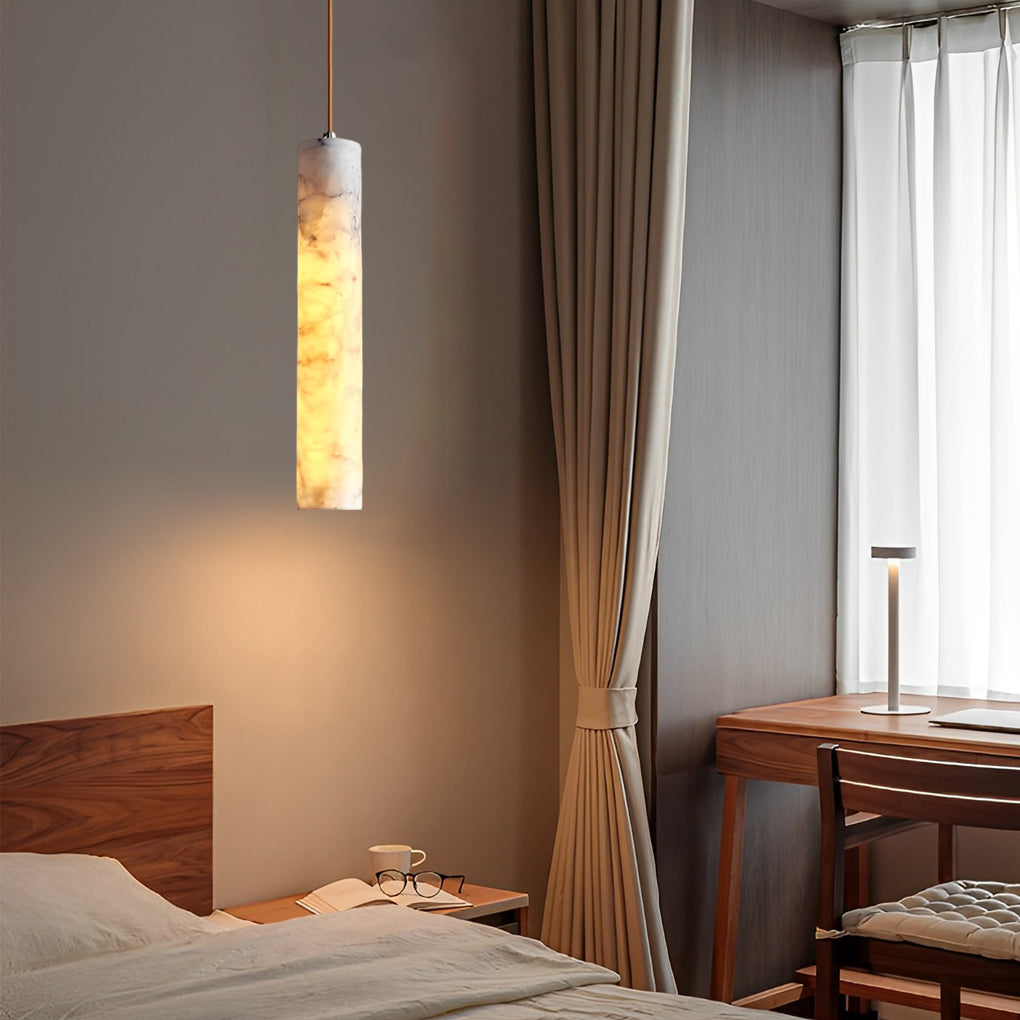 Elongated Cylindrical Marble Texture Minimalist Chandelier Pendant Light