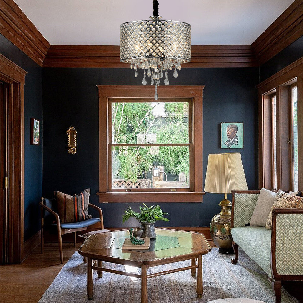 Round Iron Crystal Pendant Retro American Style Chandelier