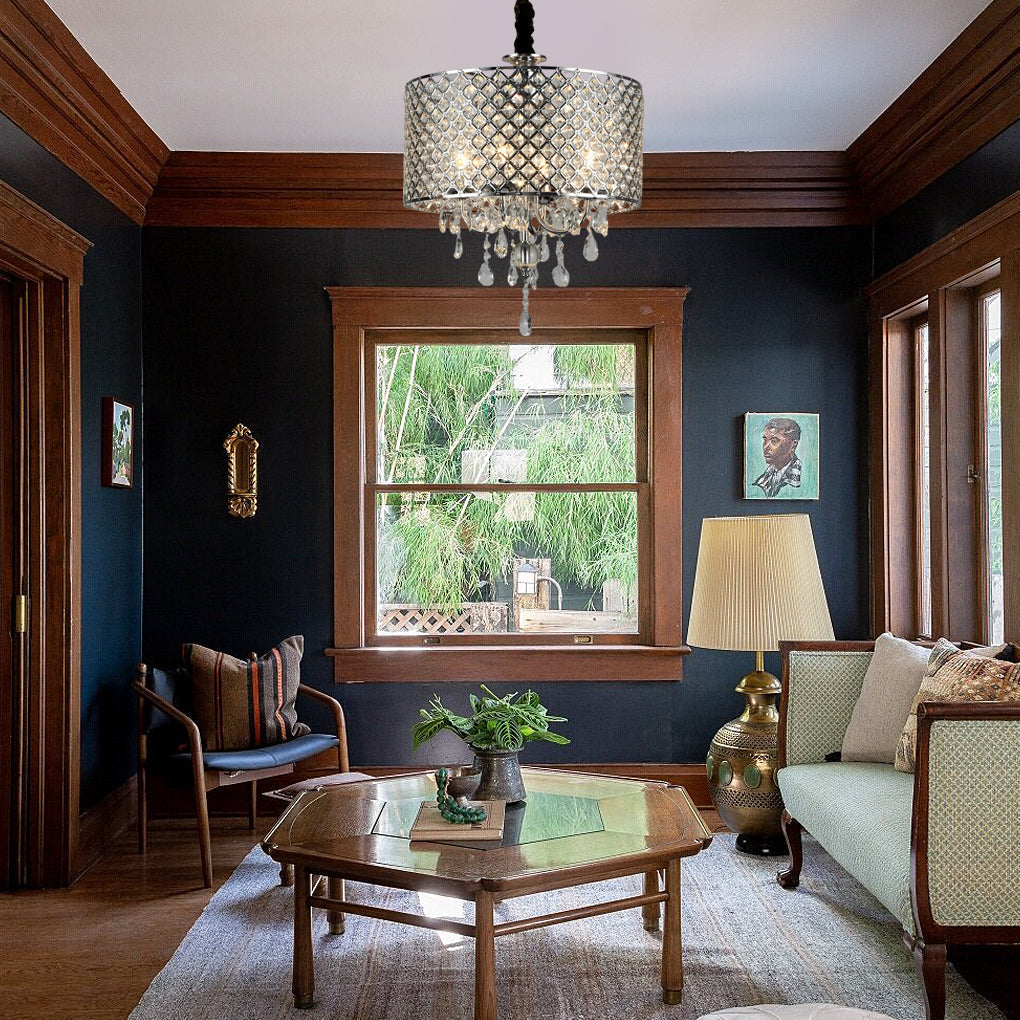 Round Iron Crystal Pendant Retro American Style Chandelier