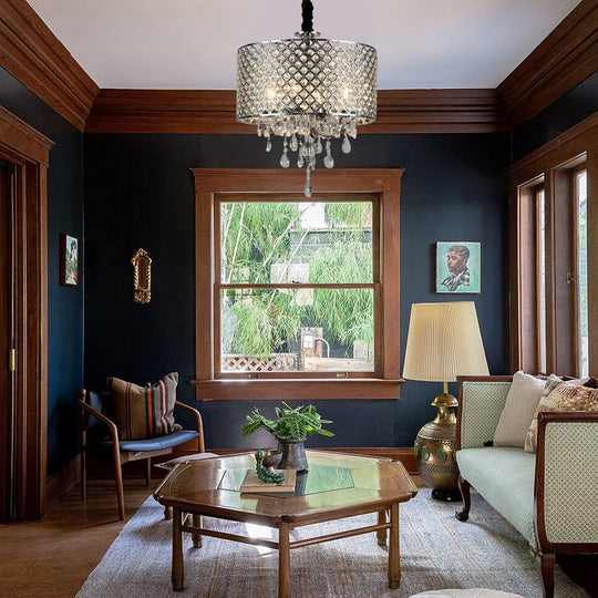 Round Iron Crystal Pendant Retro American Style Chandelier