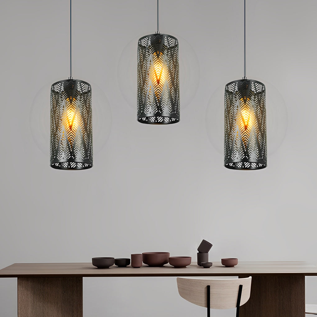Cylindrical Creative Hollow Iron Black Industrial Style Pendant Light