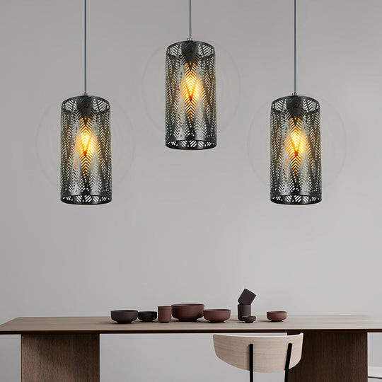 Cylindrical Creative Hollow Iron Black Industrial Style Pendant Light