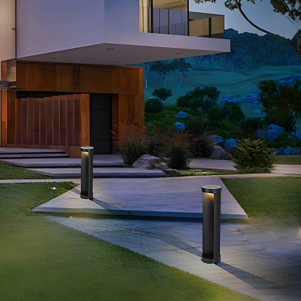 Modern Cylinder LED Outdoor Lawn Lamp Solar or Hardwired