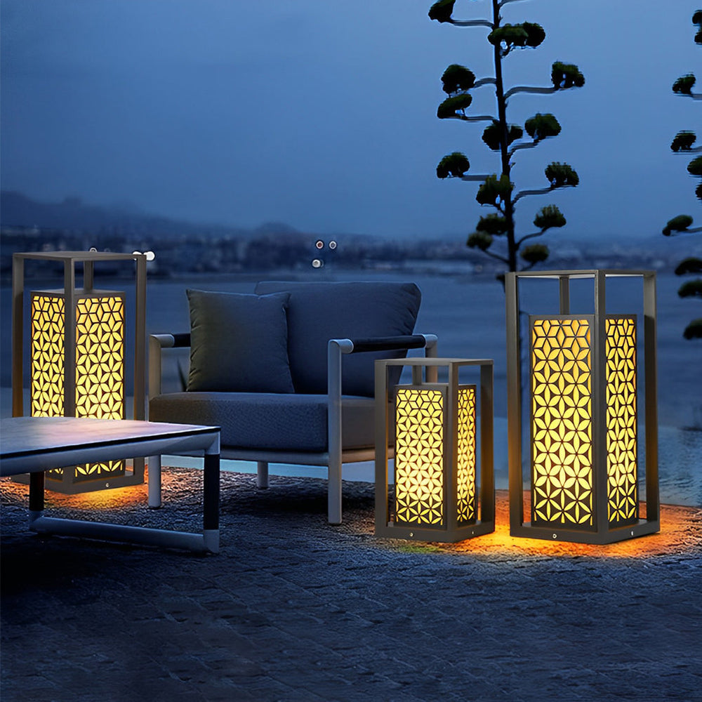 Floral Pattern Black LED Outdoor Lawn Pathway Light