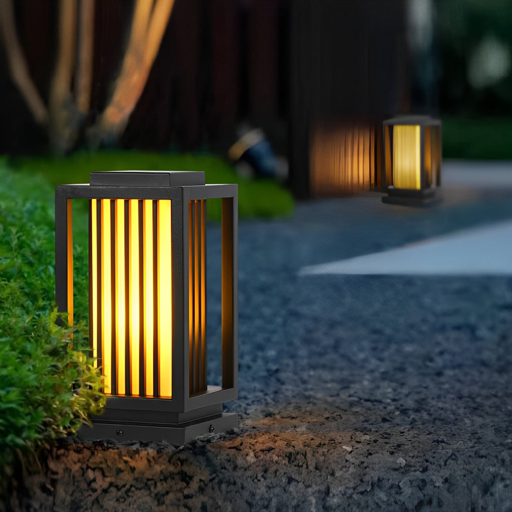Modern Black LED Cage Pathway Lawn Lights Waterproof Outdoor Lamps