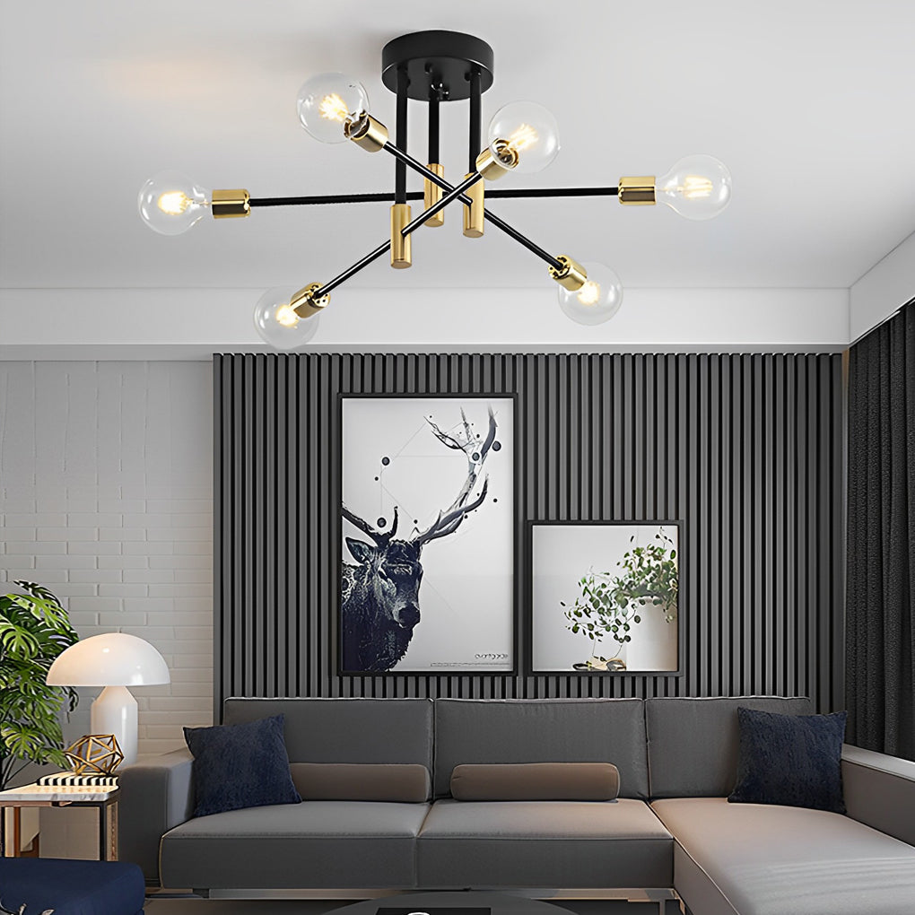 6-Light LED Sputnik Design Nordic Semi-Flush Mount Lighting Chandelier