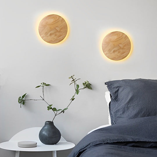 Round Oval Creative LED Wood Nordic Bedside Wall Lamp