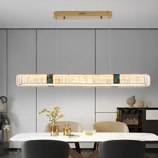 Gold Oval Stepless Dimming Crystal Chandelier Ceiling Light