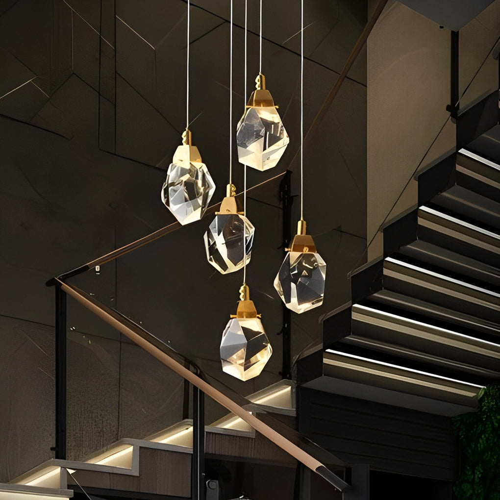 Spiral Crystal – Electroplated Metal Modern Duplex Staircase Chandelier