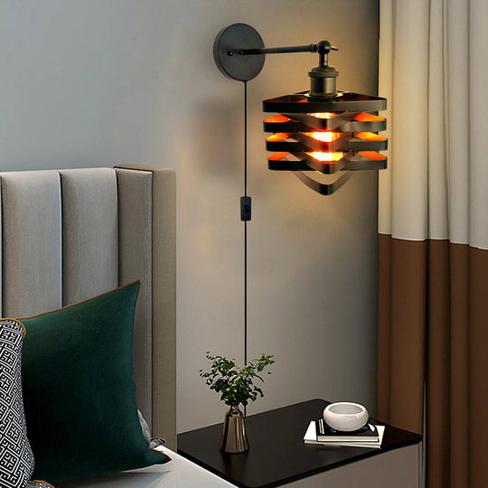 Adjustable Swing Arm Industrial Black LED Wall Lamp with Plug