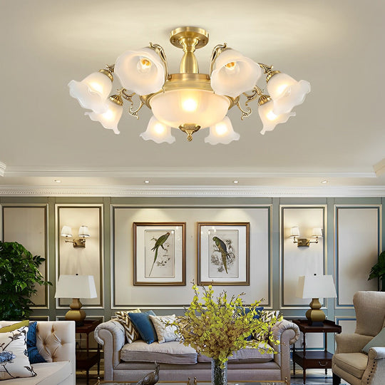 8-Light Electroplated Glass Flower-Shaped LED Traditional Chandelier