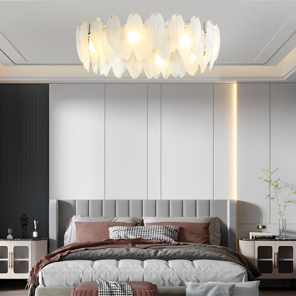 Glass Feathers Three Step Dimming Post Modern Chandelier Dining Room Light