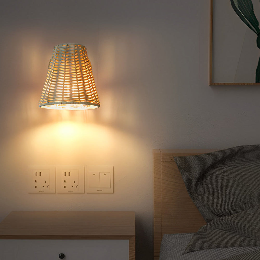 Minimalist Rattan Hand-Woven Adjustable Wall Lamp
