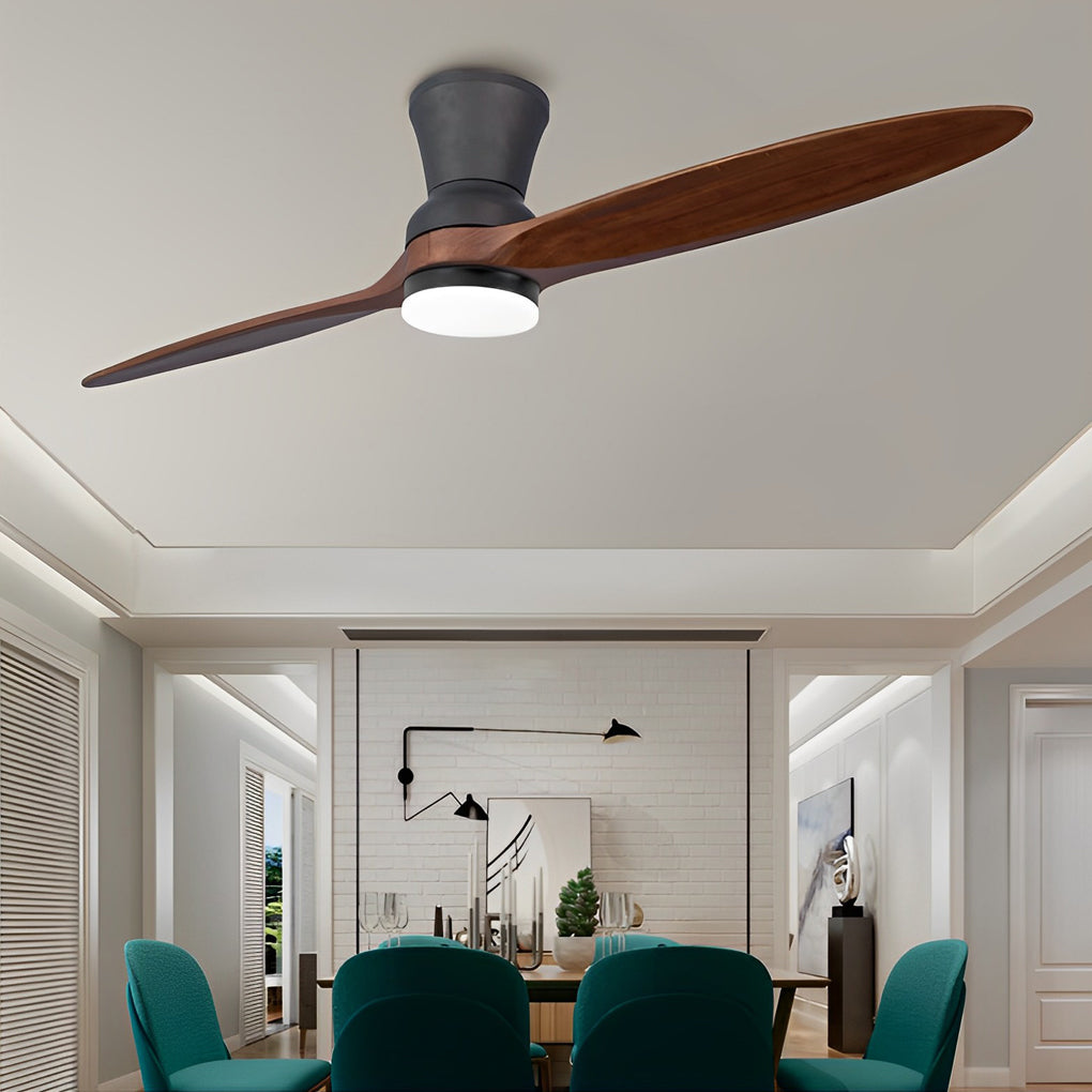 2-Blade Wooden LED Ceiling Fan Light with Remote Control